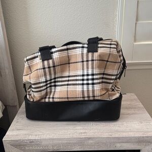 BEIS Plaid Travel Tote in Beige and Black